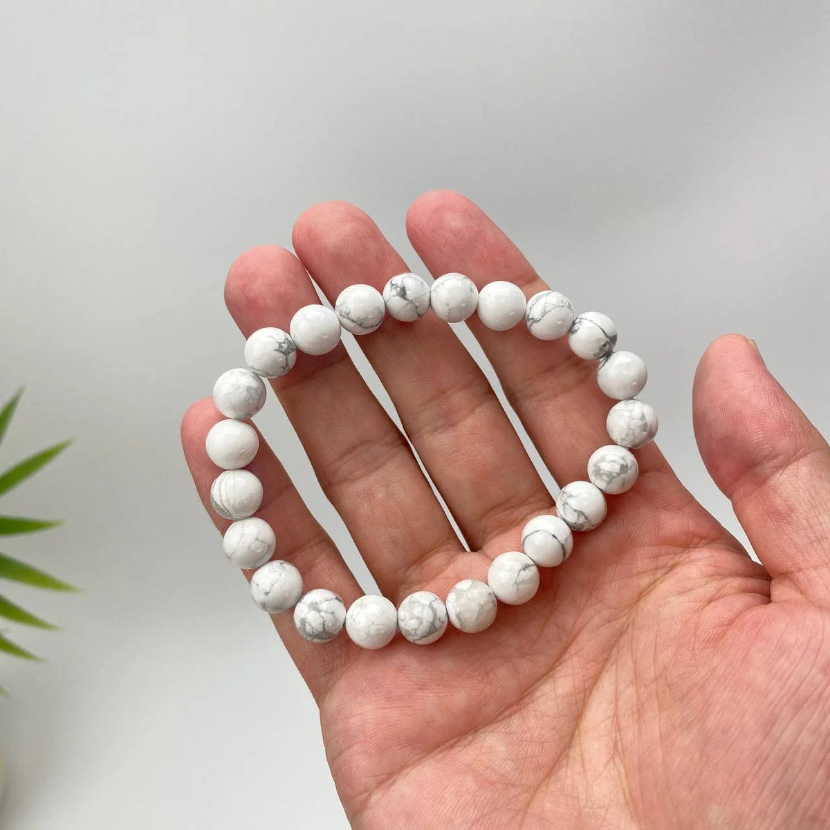 Natural Howlite Marble-Patterned Beaded Bracelet