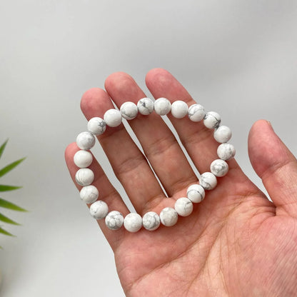 Natural Howlite Marble-Patterned Beaded Bracelet