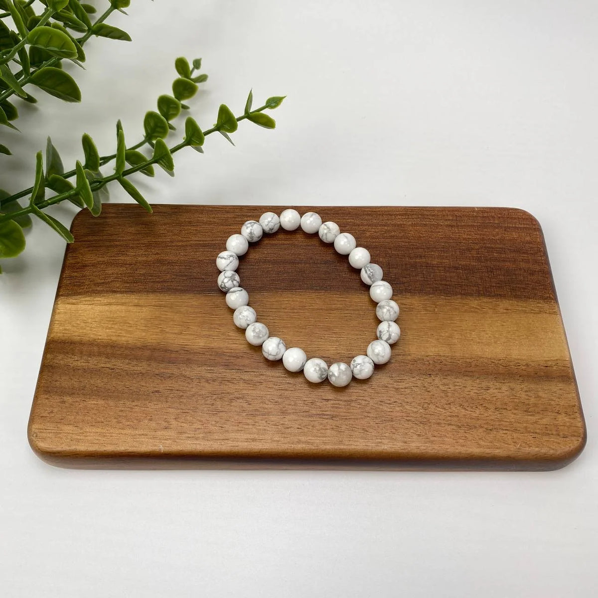Natural Howlite Marble-Patterned Beaded Bracelet