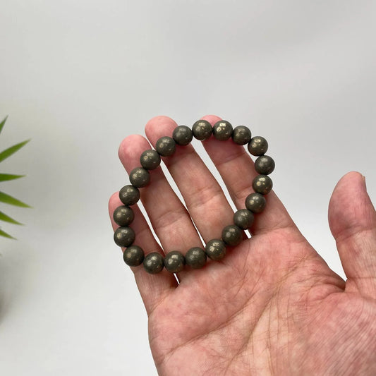 Natural Pyrite Metallic-Luster Beaded Bracelet