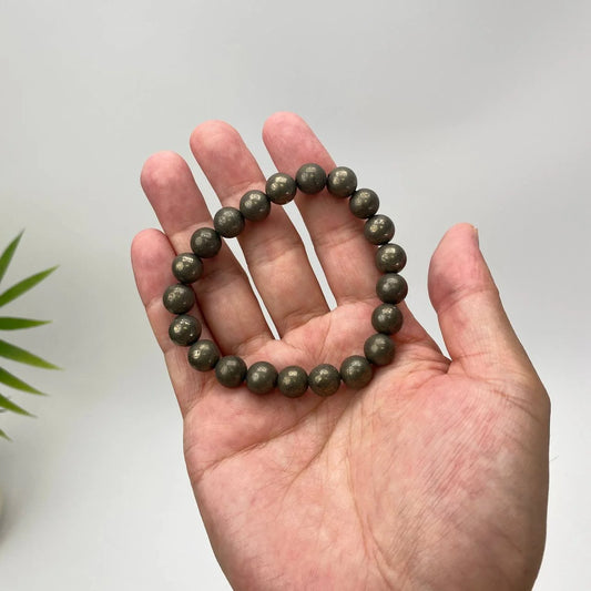 Natural Pyrite Metallic-Luster Beaded Bracelet