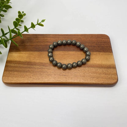 Natural Pyrite Metallic-Luster Beaded Bracelet