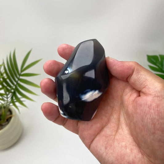 Natural Orca Agate Flame with Cloudy White Center