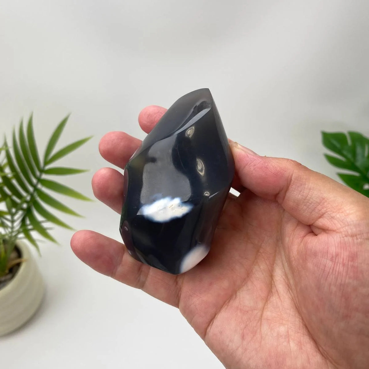 Natural Orca Agate Flame with Cloudy White Center