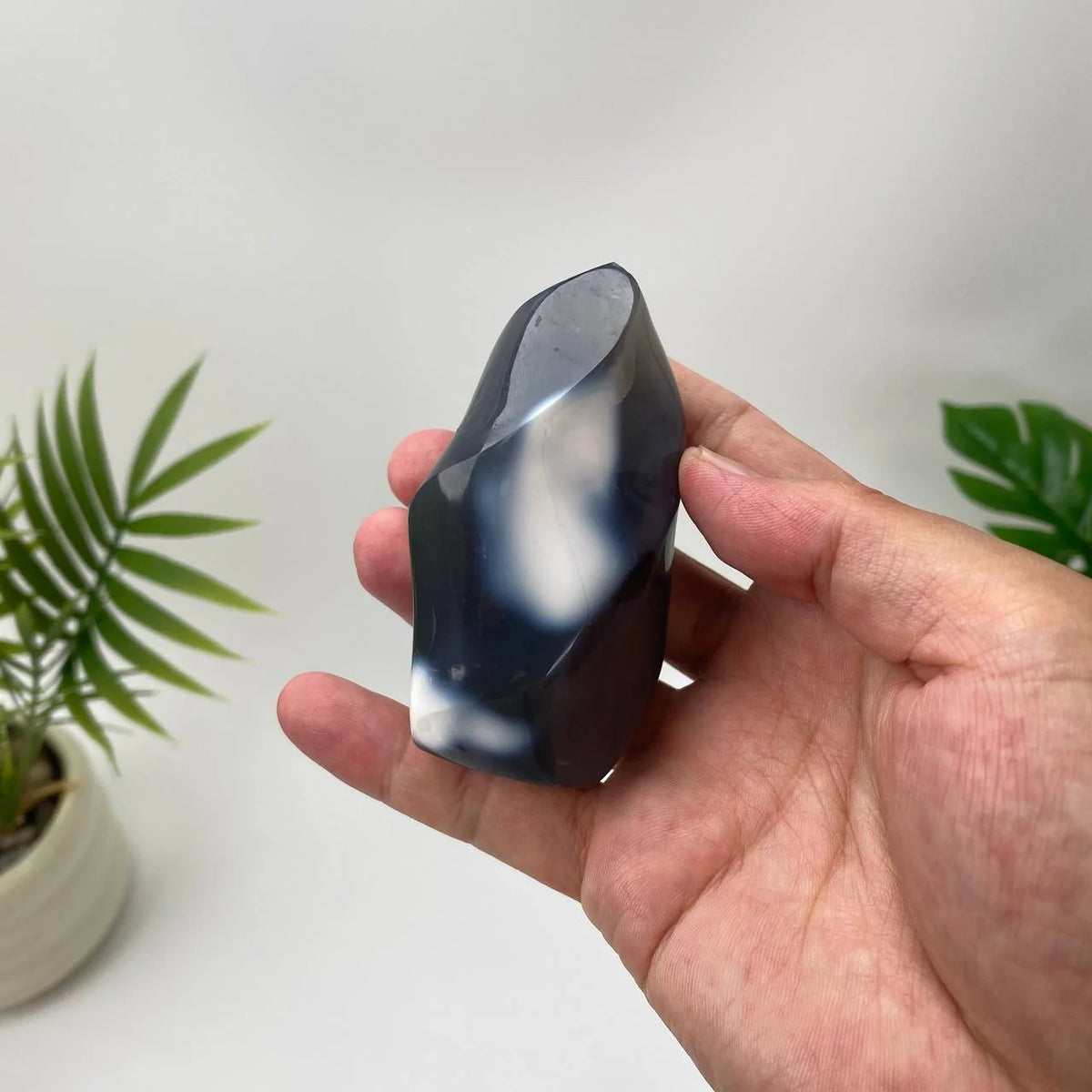 Natural Orca Agate Flame with Cloudy White Center