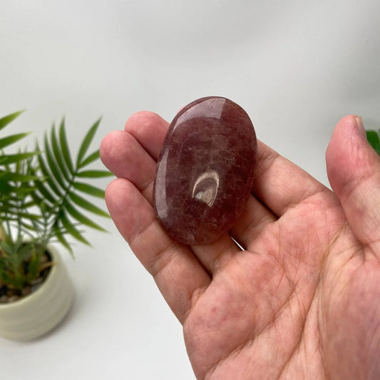 Natural Strawberry Quartz Translucent Palm Stone