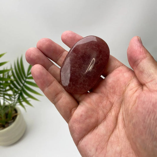 Natural Strawberry Quartz Translucent Palm Stone