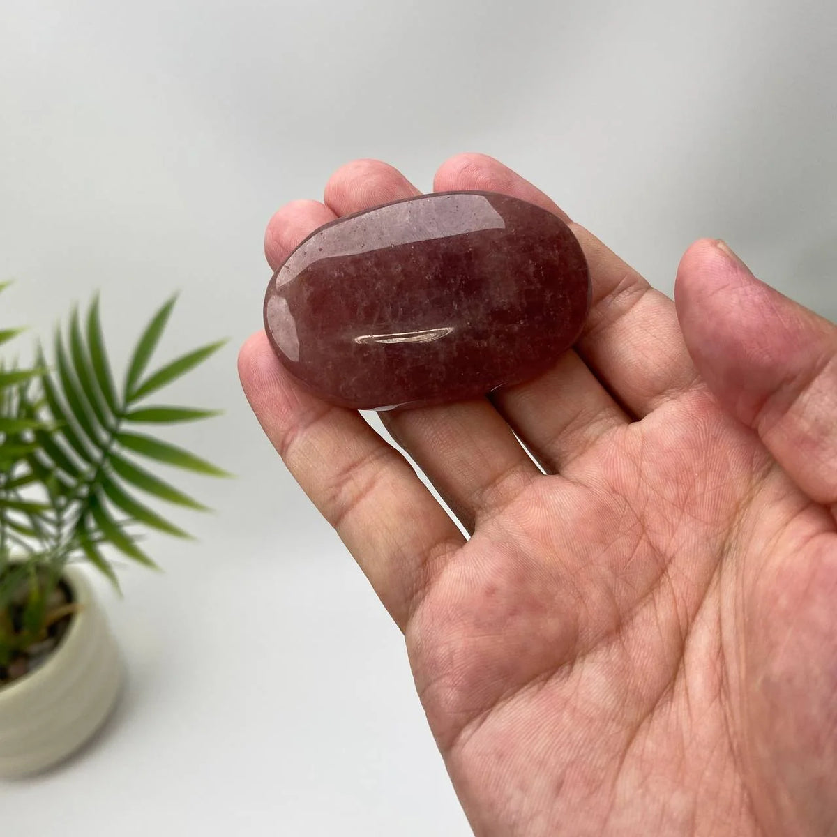 Natural Strawberry Quartz Translucent Palm Stone