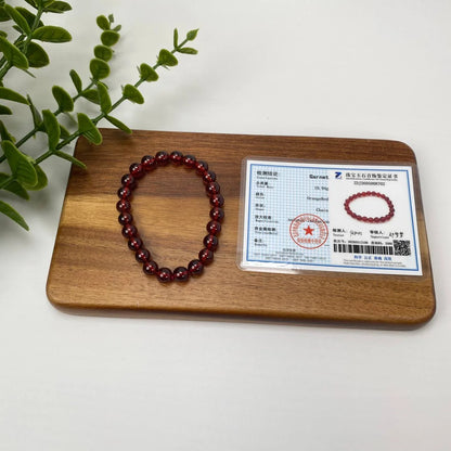 Natural Garnet Deep Red Beaded Bracelet
