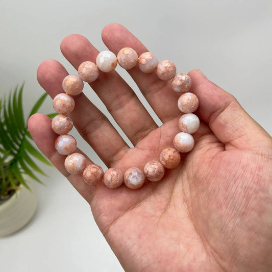 Natural Pink Agate Brecciated Beaded Bracelet