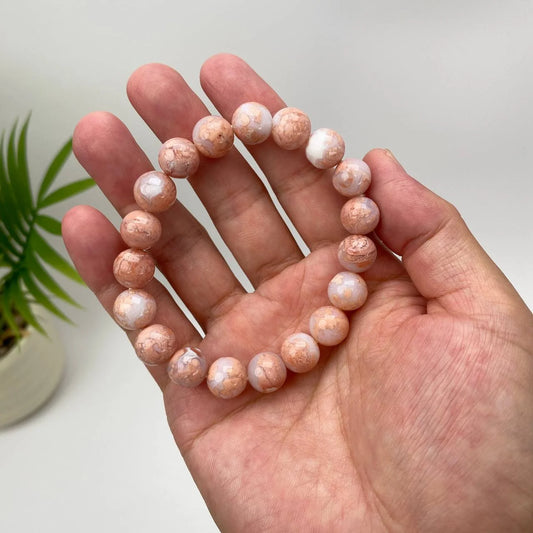 Natural Pink Agate Brecciated Beaded Bracelet