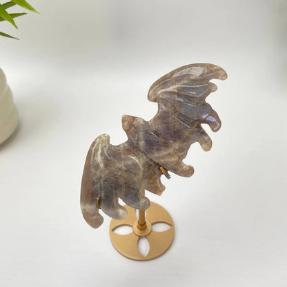 Natural Blue Adularescence Moonstone Bat with Stand