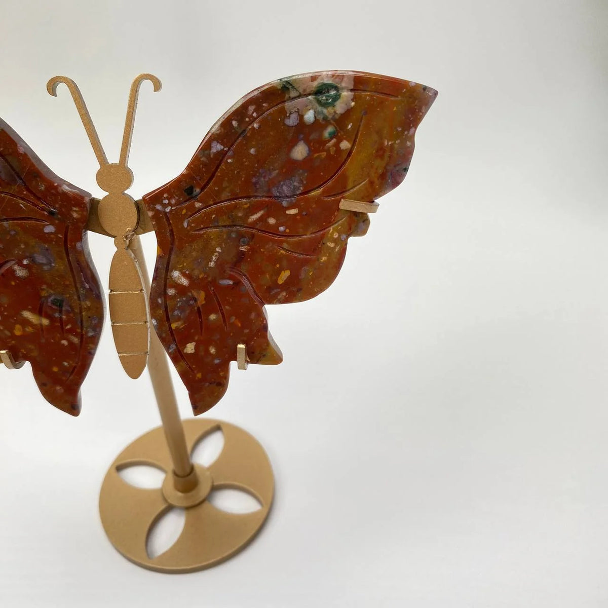 Natural Ocean Jasper Speckled-Wing Butterfly with Stand