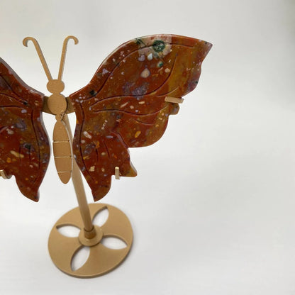Natural Ocean Jasper Speckled-Wing Butterfly with Stand