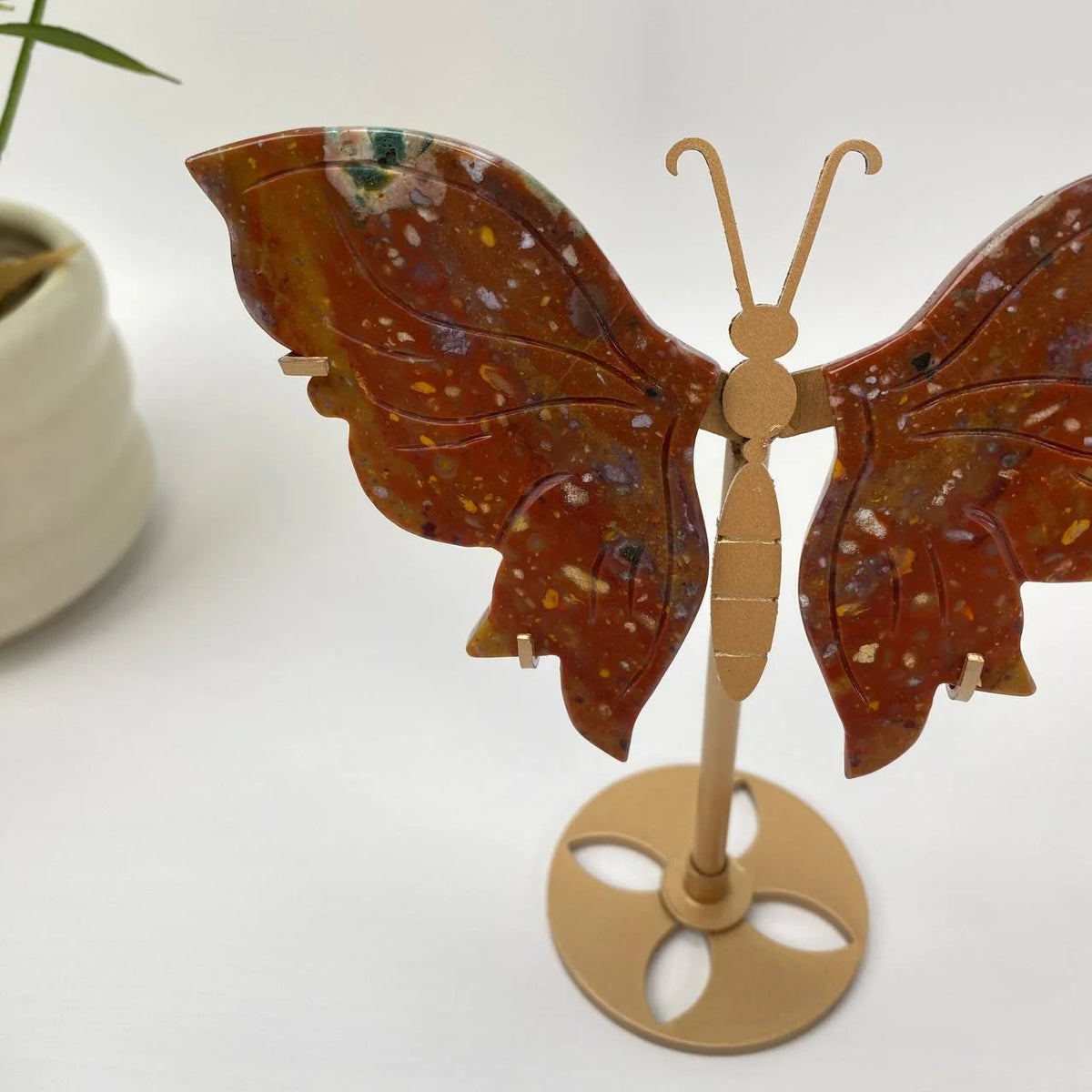 Natural Ocean Jasper Speckled-Wing Butterfly with Stand