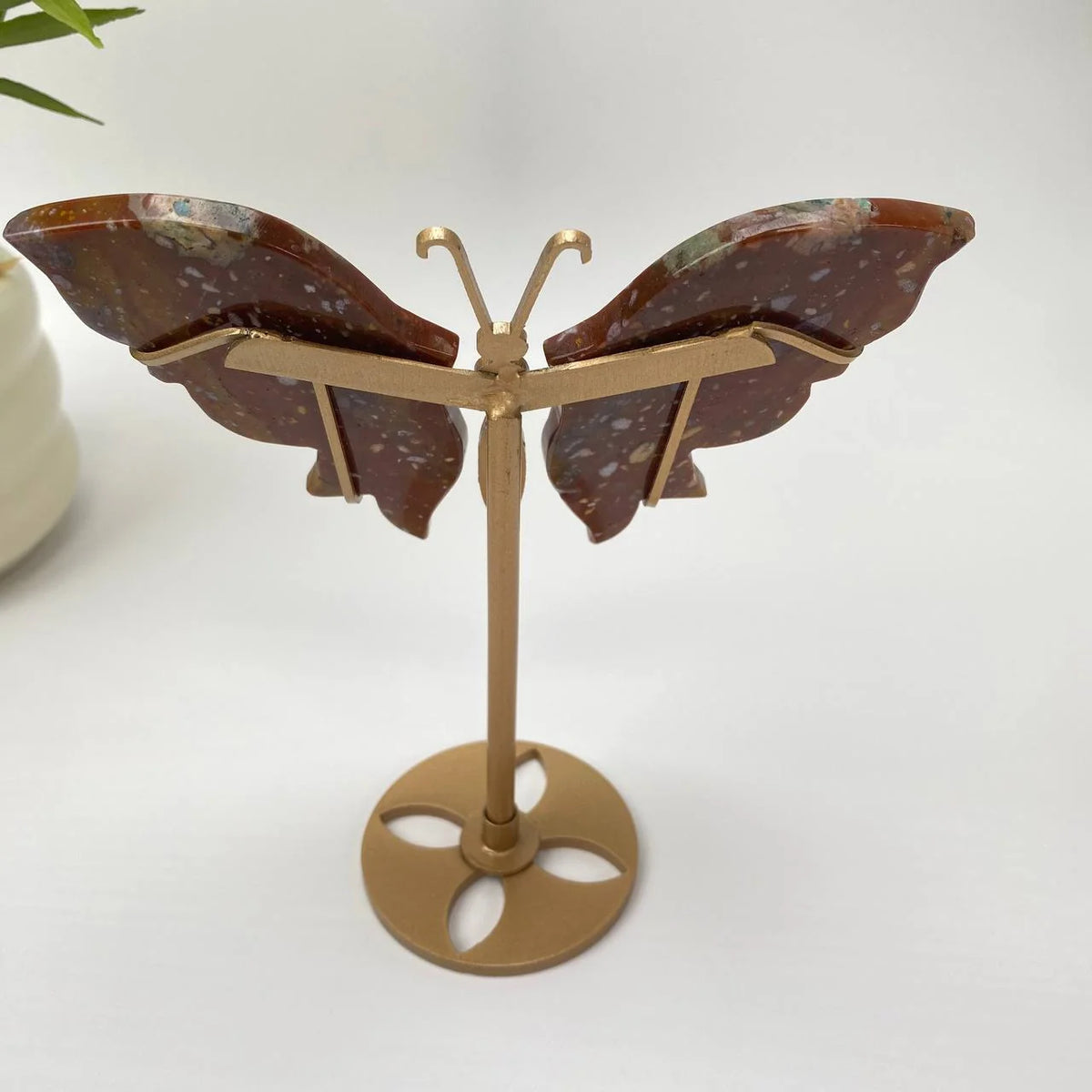 Natural Ocean Jasper Speckled-Wing Butterfly with Stand