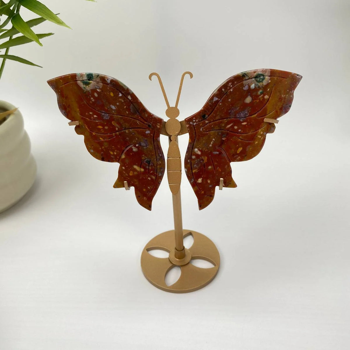 Natural Ocean Jasper Speckled-Wing Butterfly with Stand