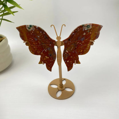 Natural Ocean Jasper Speckled-Wing Butterfly with Stand
