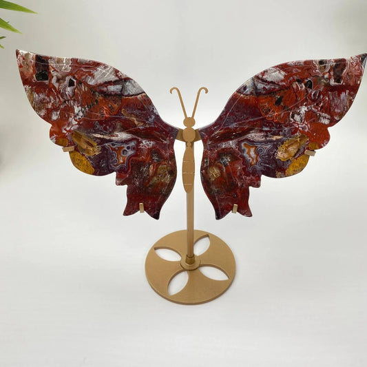 Natural Crazy Lace Agate Butterfly with Stand