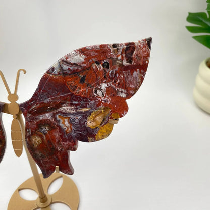 Natural Crazy Lace Agate Butterfly with Stand