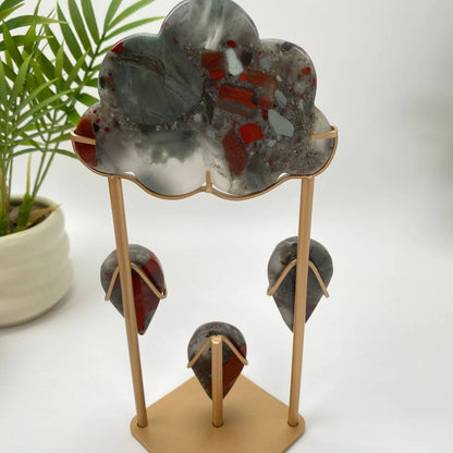 Natural African Bloodstone Cloud Raindrops Carving with Stand
