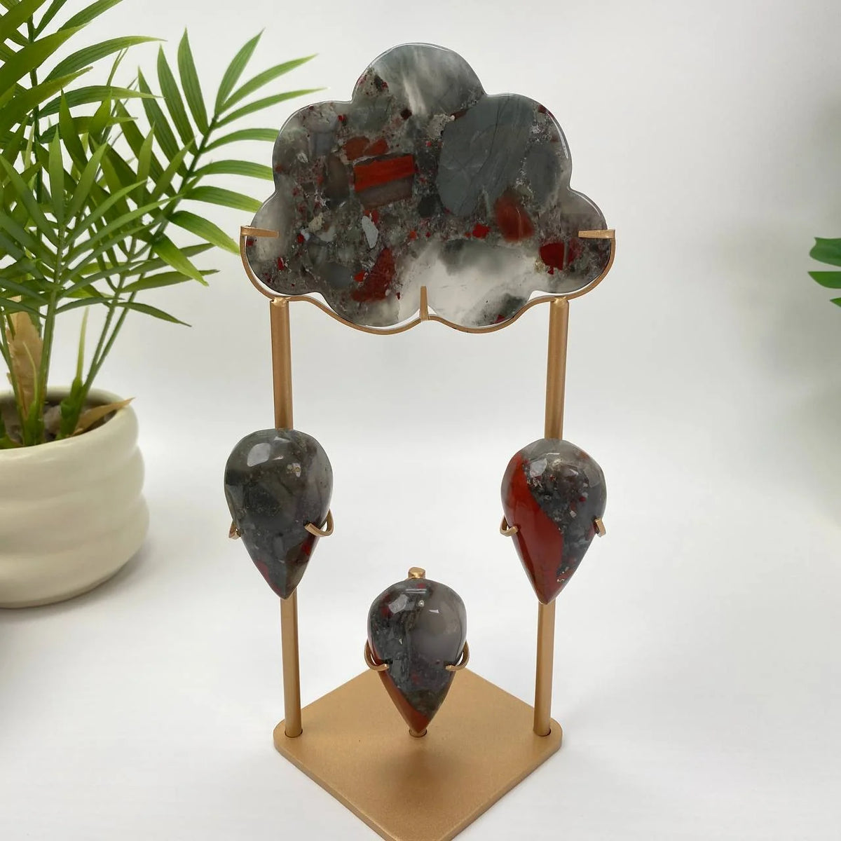Natural African Bloodstone Cloud Raindrops Carving with Stand