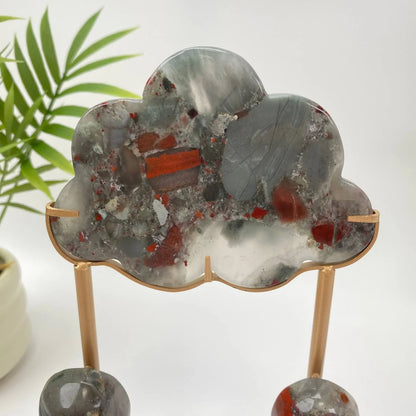Natural African Bloodstone Cloud Raindrops Carving with Stand