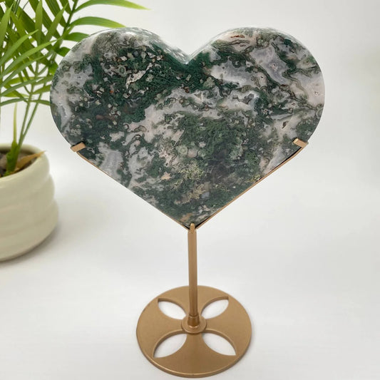 Natural Moss Agate Heart with Stand