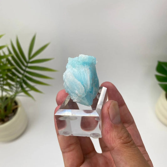 Natural Hemimorphite Crystal Specimen with Jagged Blue Formation with Stand