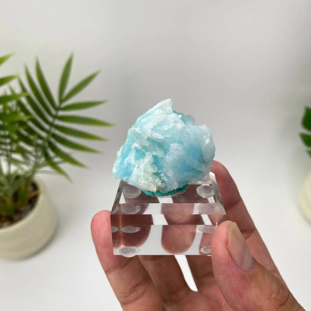 Natural Hemimorphite Crystal Specimen with Jagged Blue Formation with Stand