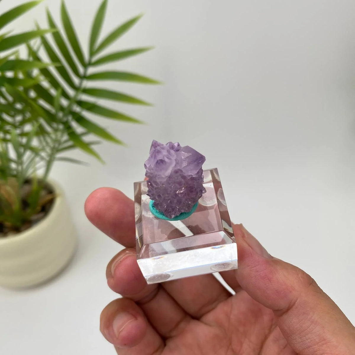 Natural Cactus Amethyst Teal-Base Specimen with Stand