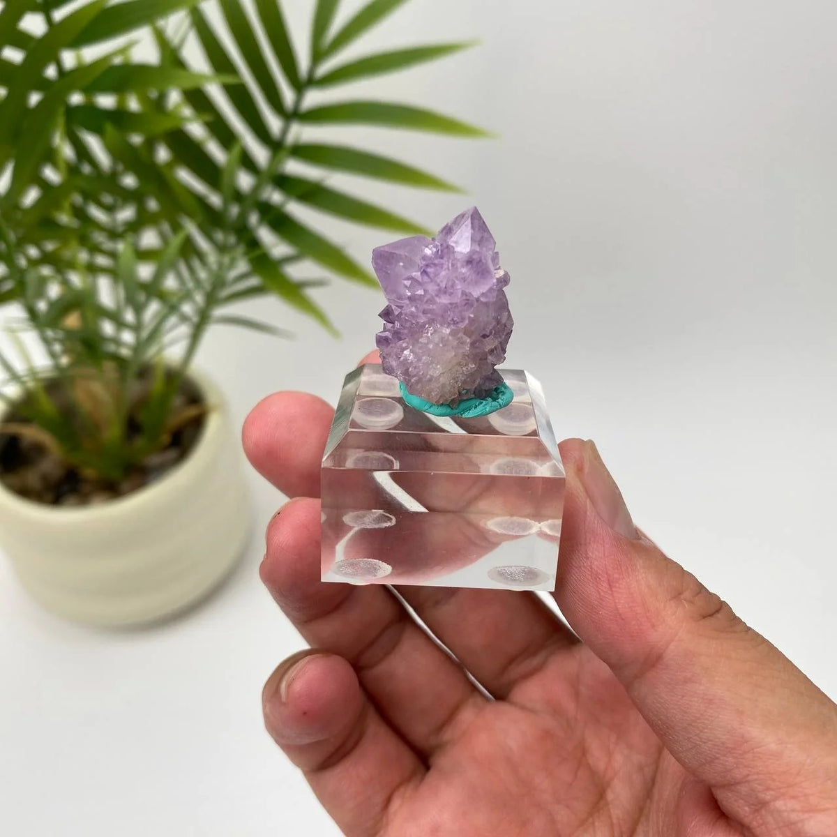 Natural Cactus Amethyst Teal-Base Specimen with Stand