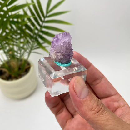 Natural Cactus Amethyst Teal-Base Specimen with Stand