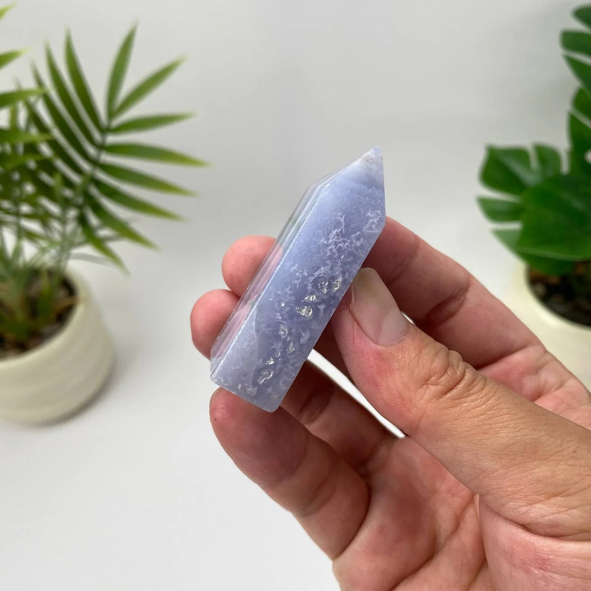 Natural Blue Lace Agate Tower Carving