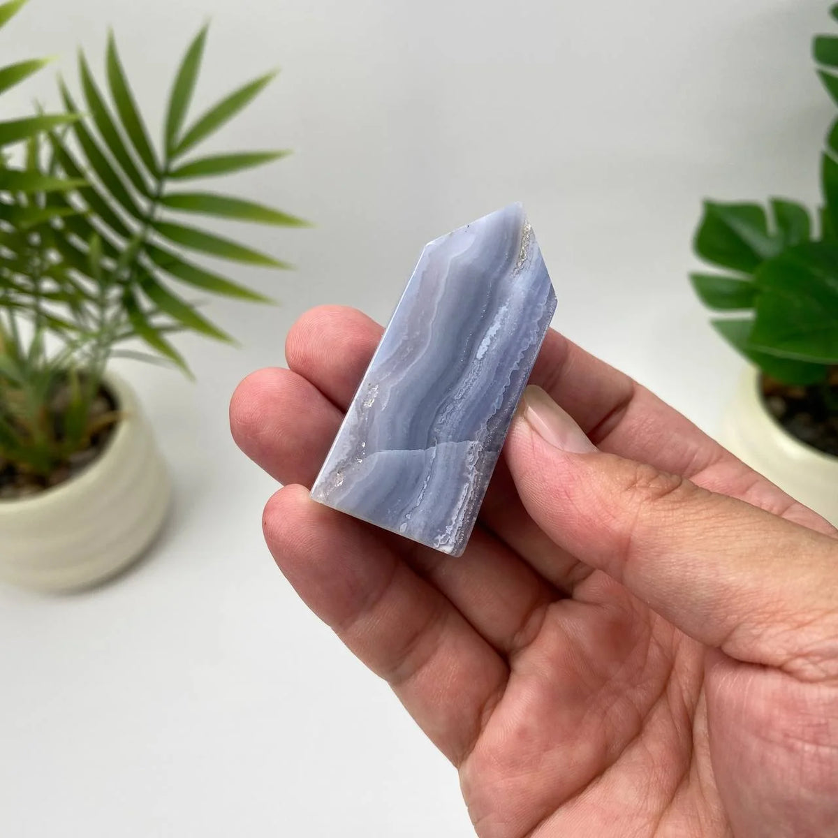 Natural Blue Lace Agate Tower Carving