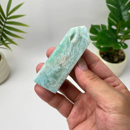 Natural Hemimorphite Tower – pale mint green cloudy
