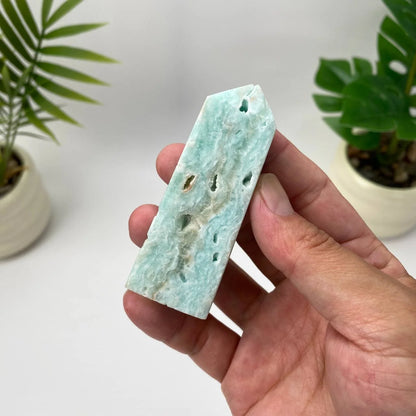Natural Hemimorphite Tower – pale mint green cloudy