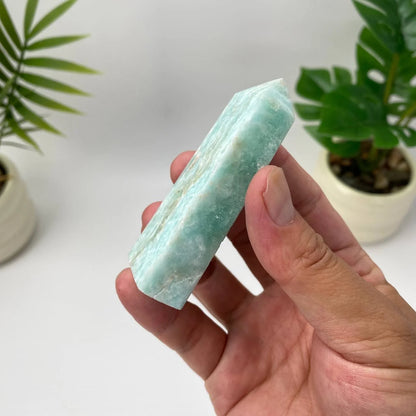Natural Hemimorphite Tower – pale mint green cloudy