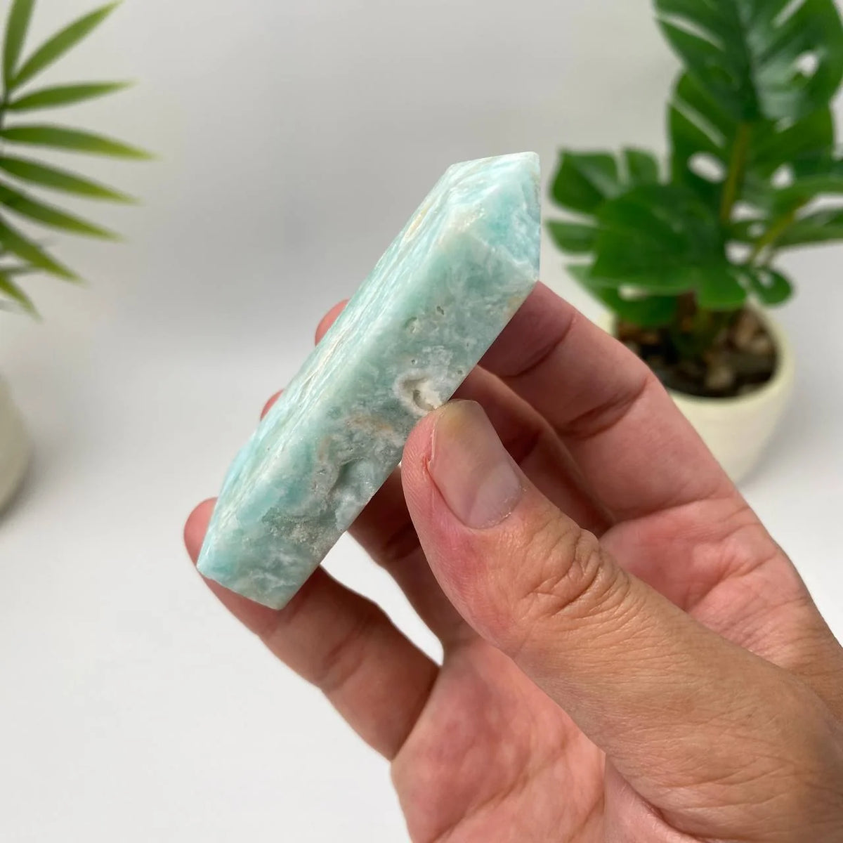 Natural Hemimorphite Tower – pale mint green cloudy