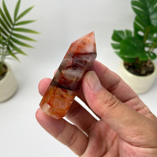 Natural Fire Quartz Tower – Layered Red and White