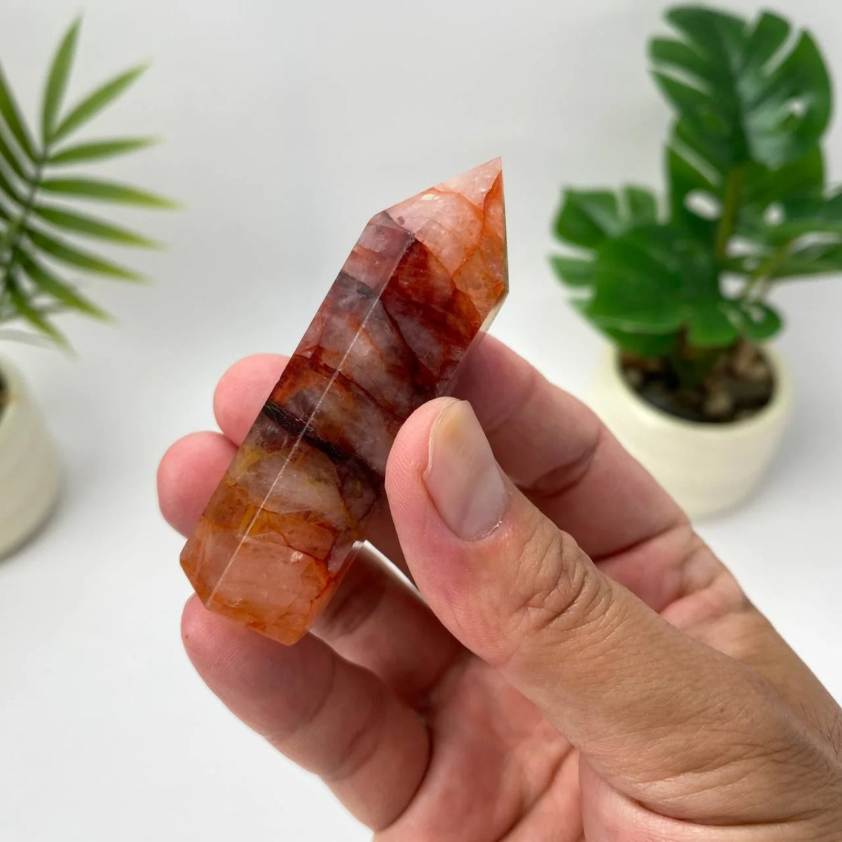 Natural Fire Quartz Tower – Layered Red and White