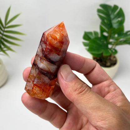 Natural Fire Quartz Tower – Layered Red and White