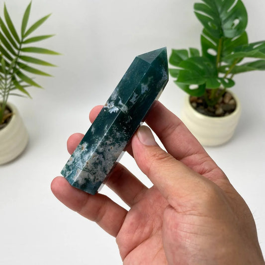 Natural Moss Agate Tower
