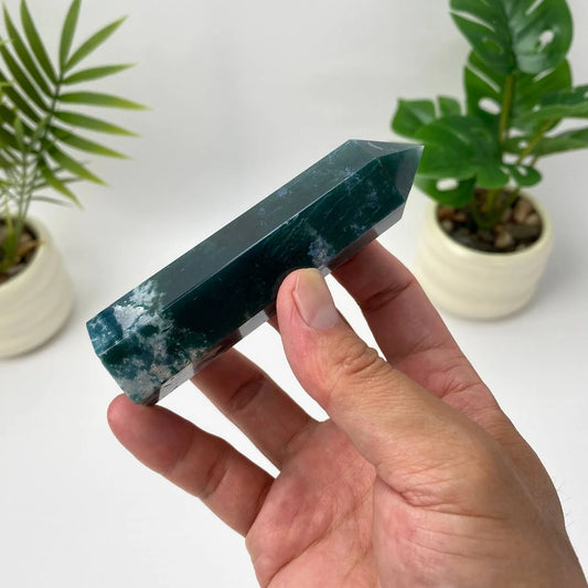 Natural Moss Agate Tower