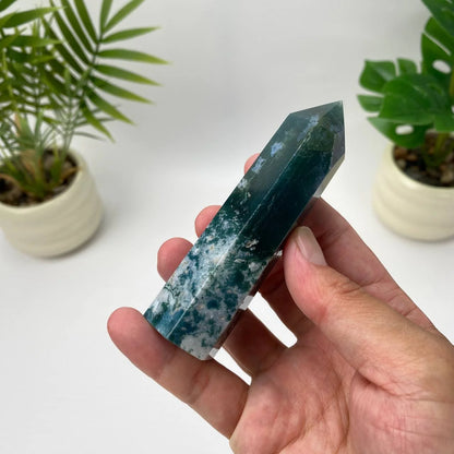 Natural Moss Agate Tower