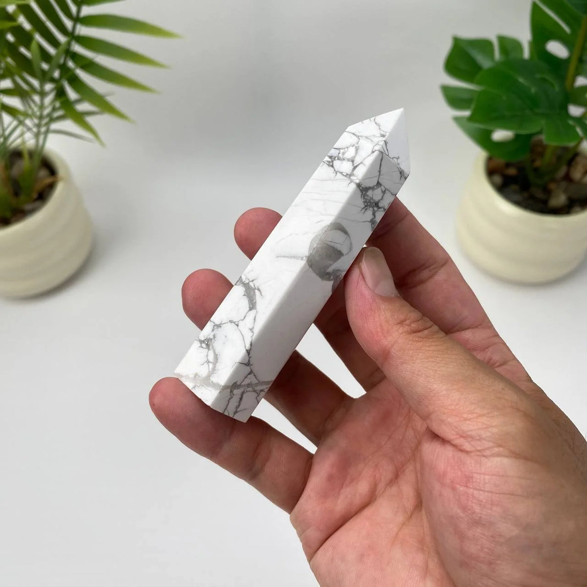 Natural Howlite Tower Carving