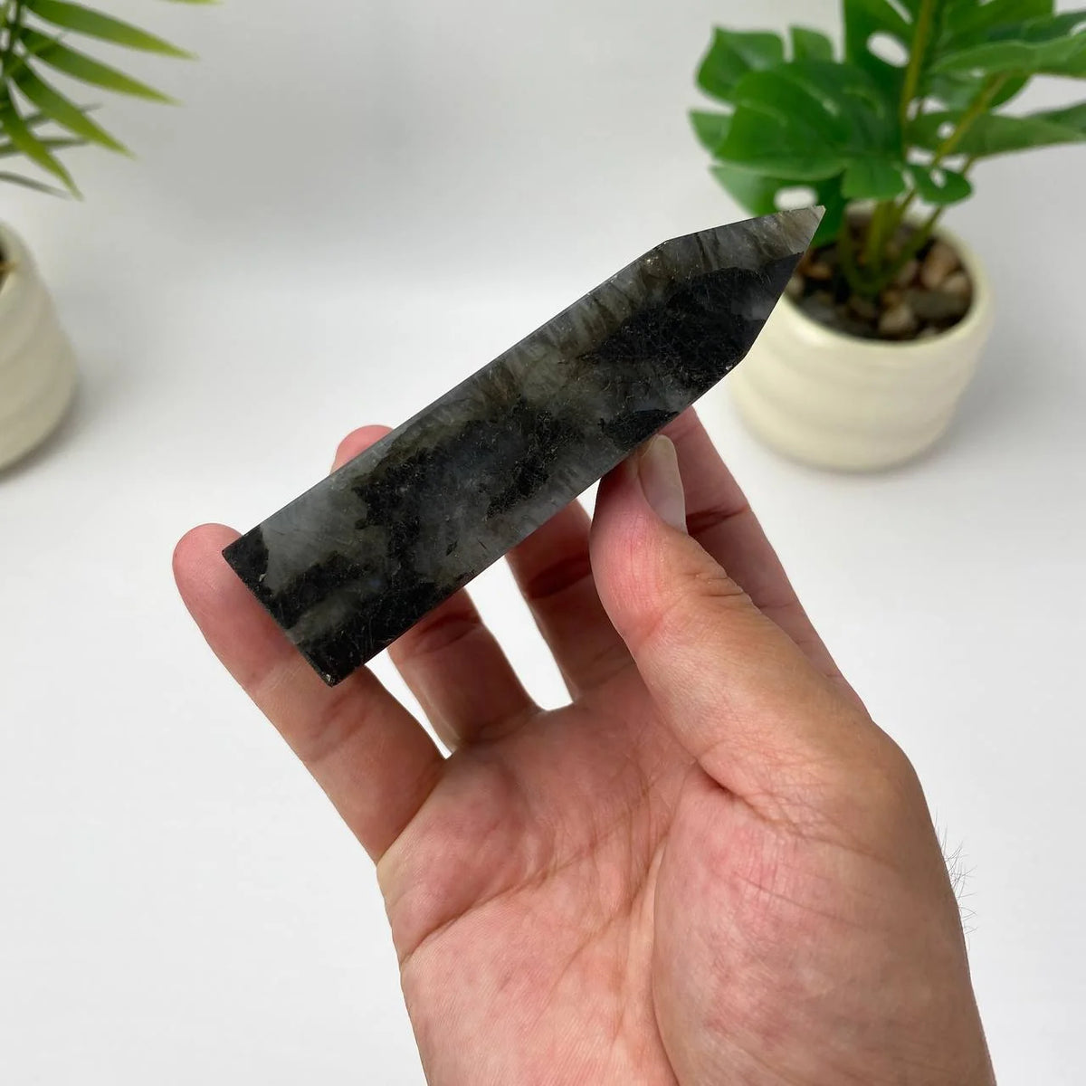 Natural Labradorite Tower – Blue Flash Grey