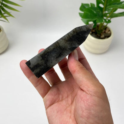Natural Labradorite Tower – Blue Flash Grey
