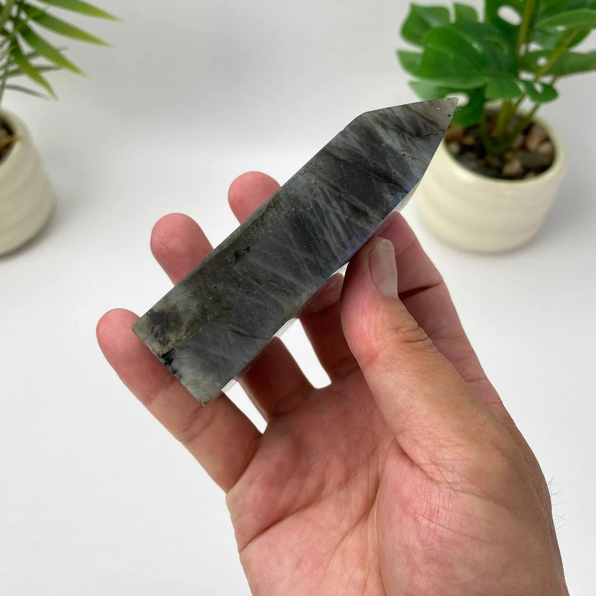 Natural Labradorite Tower – Blue Flash Grey
