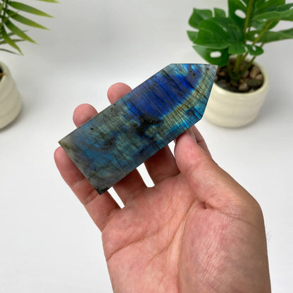 Natural Labradorite Tower – Blue Flash Grey